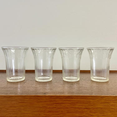 Set of 4- Vintage Jeannette Depression Glass Water Glasses/Tumblers, Baltimore Pear Pattern, 4.25&quot; Tall 