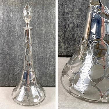 Art nouveau silver overlay decanter - antique with heavy overlay 