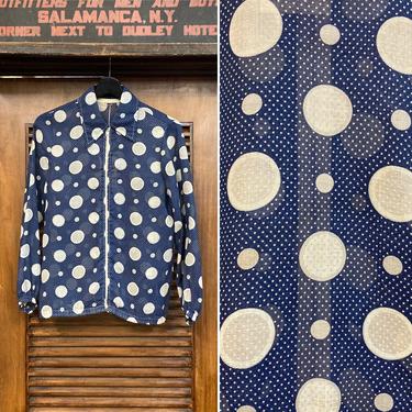 Vintage 1960’s Calico Polka Dot Style Sheer Fabric Windbreaker Jacket, 60’s Windbreaker, 60’s Calico Jacket, Vintage Clothing 
