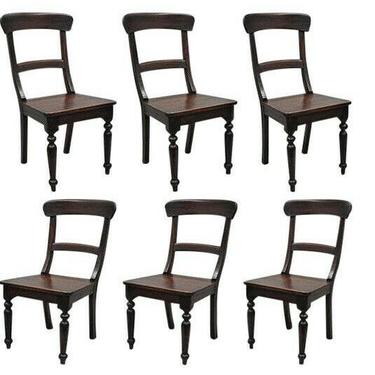 6 Crate &amp; Barrel Dark Solid Wood Farmhouse Dining Room Chairs Curved Back