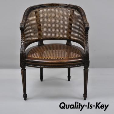 Vintage French Louis XVI Style Carved Walnut &amp; Cane Accent Chair Armchair