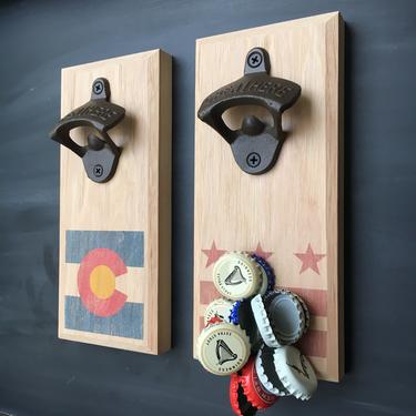 State Flag Magnetic Bottle Opener - Catches Caps, Refrigerator or Wall Mounted 