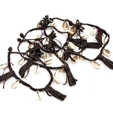 Deadstock VINTAGE: Old Nigerian Tribal Leather Shell Anklet - African - Boho, Hippie, Gipsy, Festival, Ethnic - Unused - SKU 4-A4-00014414 