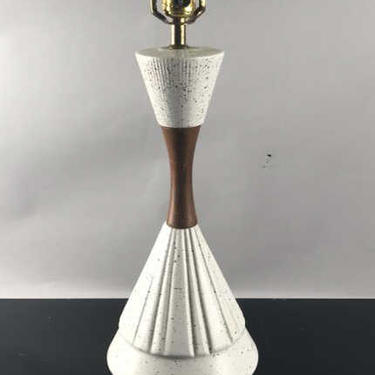 White Ceramic Lamp with Wood Accent