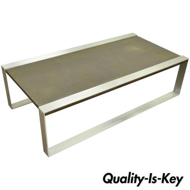 Mid Century Modern Embossed Copper and Brushed Steel Coffee Table after Laverne