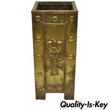 Antique Arts &amp; Crafts Baronial Brass Eagle Wood Lined Umbrella Cane Stick Stand
