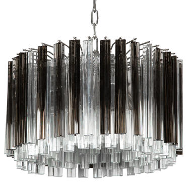 Murano Glass Chandelier with Clear and Smoke Glass Rods 1970s