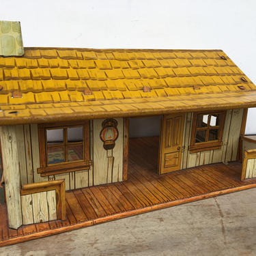 1950's Marx Toys Cabin, Roy Rogers Rodeo Ranch House, Tin Litho Western Play House, Rustic Cabin Decor 