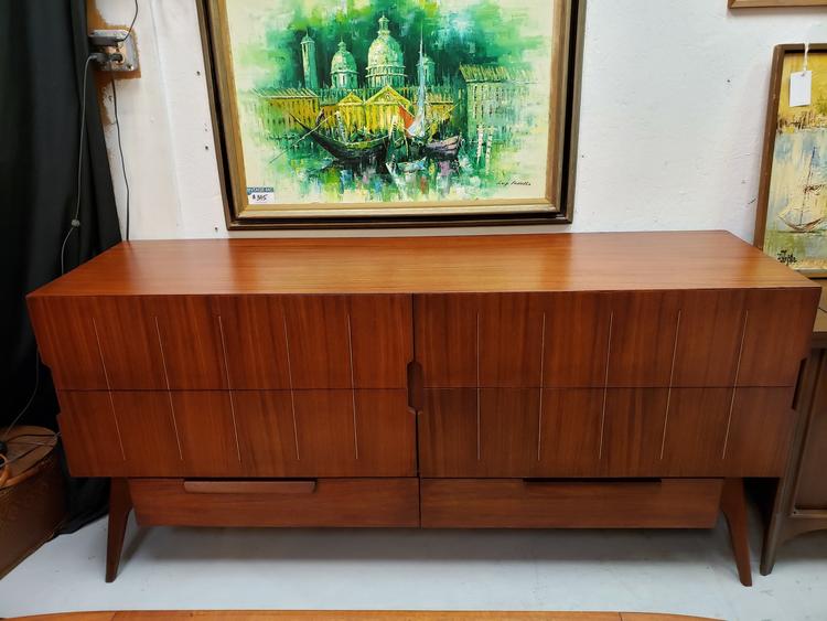 Unique Mid-Century Modern Six Drawer Dresser in Red Mahogany