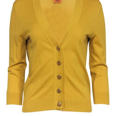 Tory Burch - Yellow Button-Up Cotton Cardigan w/ Logo Buttons Sz M