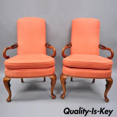 Pair of Queen Anne Office Living Room Cherry Arm Chairs Shaker Heights Chalfont
