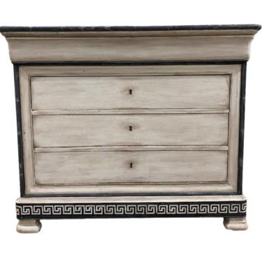 French Louis Philippe Painted Marble Top Commode With Greek Key Motif