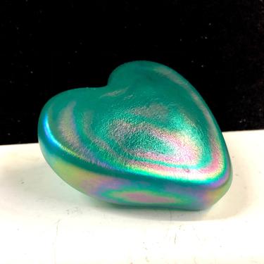 Robert Held Style Art Glass Iridescent Green Heart Paperweight 