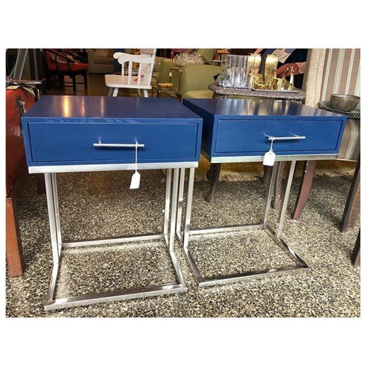 Navy blue painted chrome base nightstands 18x w 14 d x 14 h 