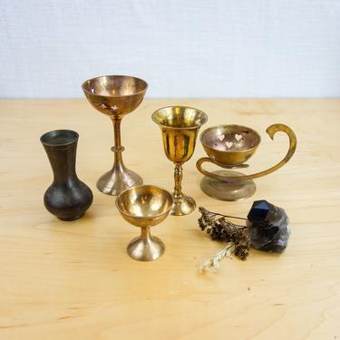 Your choice of mini brass incense holder or burner, cup or glass, bud vase for altar decor, spell work, offering, boho home decor India 