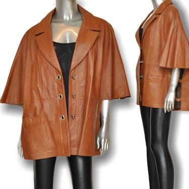Vintage Tan Leather Cape Jacket 70’s Women’s Free Size Made in USA 