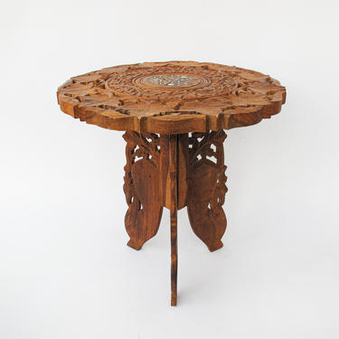 Beautiful Hand Carved Bohemian Vintage Moroccan Accent Table 
