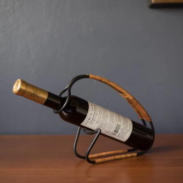 Mid-Century Modern Iron and Cane Wine Bottle Stand 