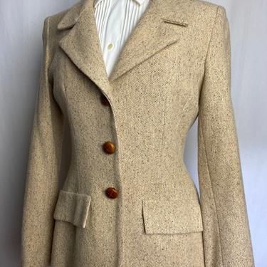 Vintage soft wooly blazer Tweed buttery cream yellow color fitted Women’s tailored suit jacket 70’s 80’s preppy size Small 