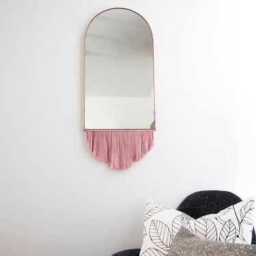 Elongated Arch Mirror with Fringe - Stained Glass Mirror Wall Decor 
