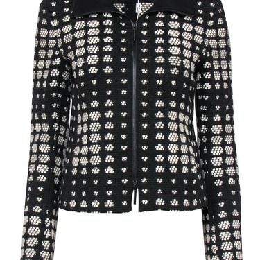 Akris Punto - Black & Cream Dotted Woven Zip-Up Wool Jacket Sz 6