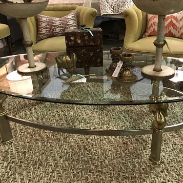 SOLD - Vintage Brass and Steel Gazelle Head Coffee Table