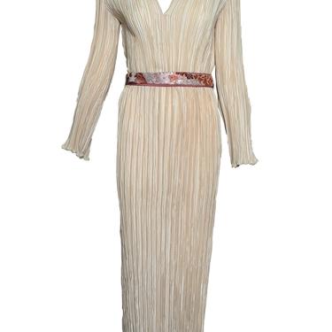 Mary Mcfadden Attribution Gown Peach Pleated Column with Belt