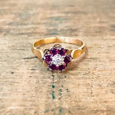 Vintage Gold Ring, Ruby Ring, Ruby Flower Ring, 10 Karat Gold, Yellow Gold Ring, Gold Jewelry, Vintage Jewelry, Red Gold, Engagement Ring 