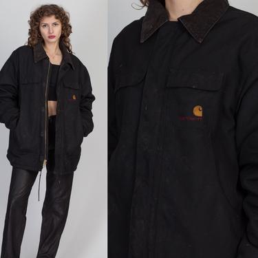 Vintage Carhartt Workwear Jacket - Men's 2X | Black Distressed Heavyweight Canvas Chore Coat 