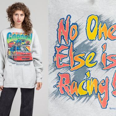 Vintage 1996 NASCAR Jeff Gordon Sweatshirt - Men's XXL | 90s Unisex White &quot;No One Else Is Racing&quot; Graphic Pullover 