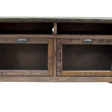 Rustic Farmhouse Style Solid wood 60 inch TV stand Media Console with Glass Doors - Rustic Walnut 