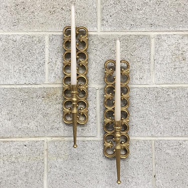 Vintage Sconce Set Retro 1960s Mid Century Modern + Syroco + Gold + Set of 2 Matching + Wall Mounted + Candle Holder + MCM + Home Decor 