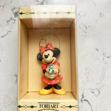 SIB Vintage ANRI Disney Mini Mouse Holding Bouquet Handcrafted Wood Ornament Handmade Italy TORIART with box by LeChalet