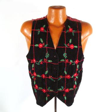 Ugly Christmas Sweater Vintage Cardigan Poinsettia Vest Tacky Holiday 