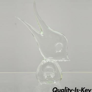 Vintage Italian Crystal Glass 16" Abstract Fish Sculpture Statue Signed to Base