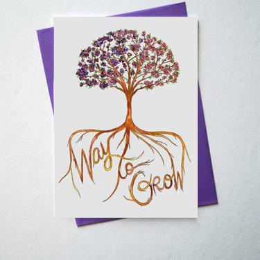 Way To Grow Inspiring Quote Watercolor Illustrated Greeting Card/Stationery + Envelope
