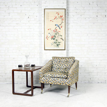 Vintage small armchair with flower pattern original fabric | Free NYC delivery | 
