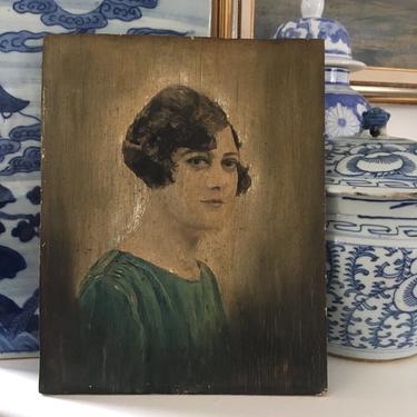 Vintage Female Portrait Painting on Board Original Art by PursuingVintage1