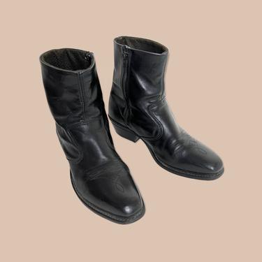 Vintage 1960s/1970s WESTERN Ankle Boots ~ men's 8 D / women's 9 1/2 D ~ Shoes ~ Zipper / Zip-Up ~ Beatle / Mod ~ Cowboy 