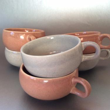 MCM Russell Wright American Modern Cups, RWAM Gray and Coral Mugs, Set of 6 