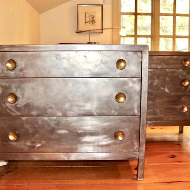 Pair of Metal 3 Drawer Chests, Simmons Company, Circa 1930. Designer Norman Bel Geddes