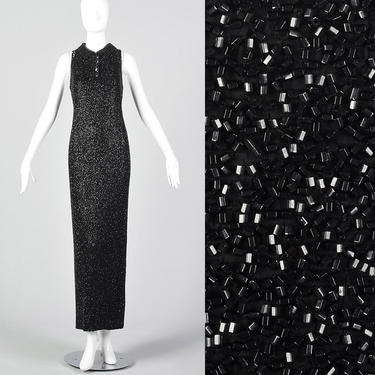 Medium Bob Mackie 1980s Heavily Beaded Dress Black Column Dress 80s Beaded Gown Sleeveless Designer Dress 