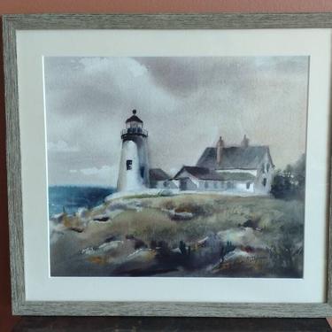 Signed P Dalmas Watercolor Painting Lighthouse Seascape Original Watercolor 19x17 