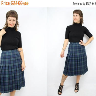 On Sale Vintage 80's Blue Plaid High Waisted Accordion Skirt / 1980's Wool Pendleton Skirt / Wool Bottoms / Women's Size Small by Ru
