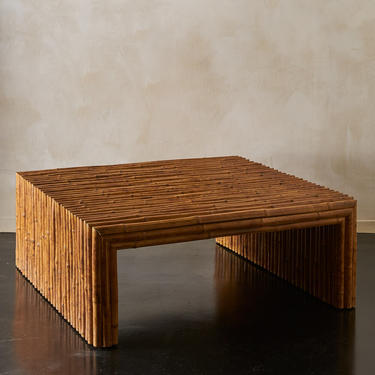 Large Square Vintage Bamboo Coffee Table
