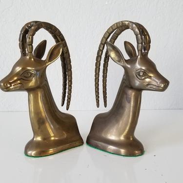 Vintage Brass Rams Head Bookends a Pair. 