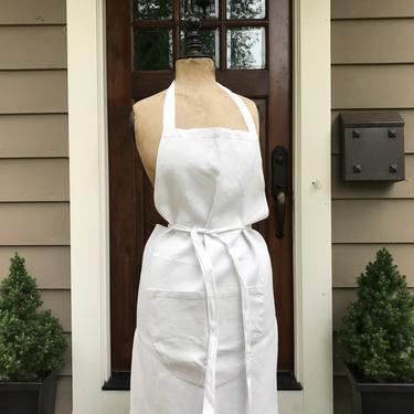 Antique French White Linen Apron, Chef, Cook, Baker, French Farmhouse, Front Pocket, Monogram 