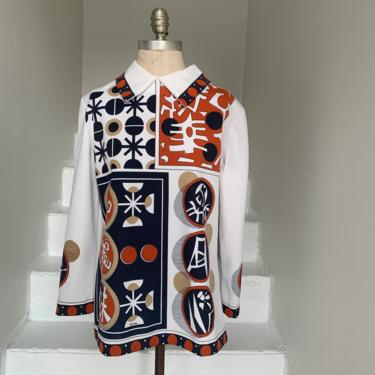 1960s Tunic Style Bold Graphic Shirt 40 Bust Vintage 