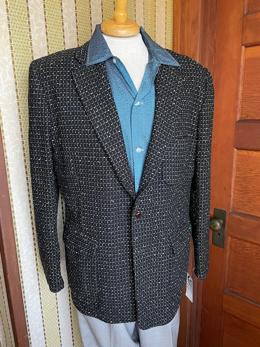 Vintage Men’s 1950s Berkray Flecked Black Blazer Jacket - | Paper Moon