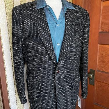 Vintage Men’s 1950s Berkray Flecked Black Blazer Jacket - Size 42 L 